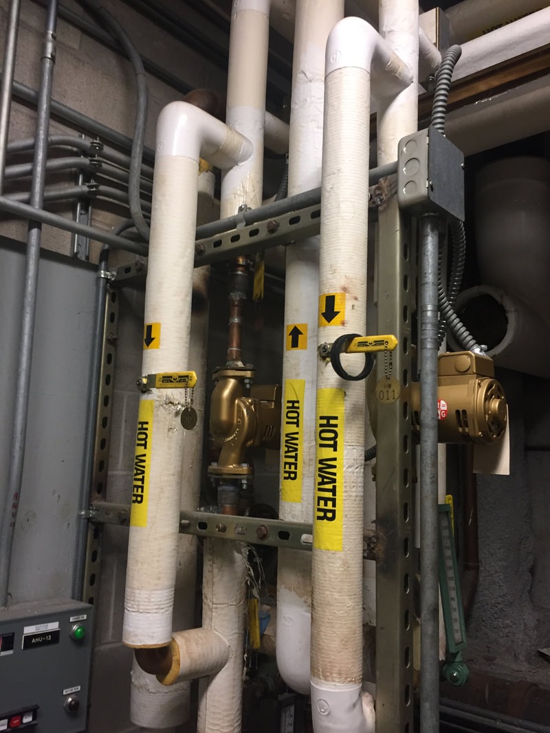 Hot water pipes in the boiler room